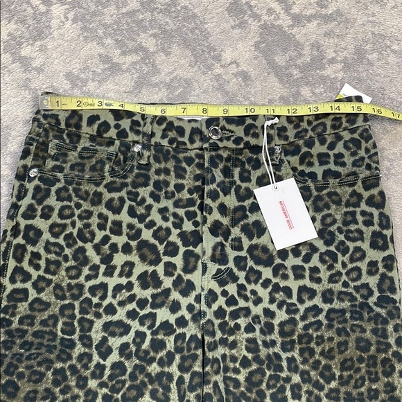 NWT Good American Good Waist Crop Jeans Green Olive Leopard Animal Sz 14 32 - Picture 8 of 13